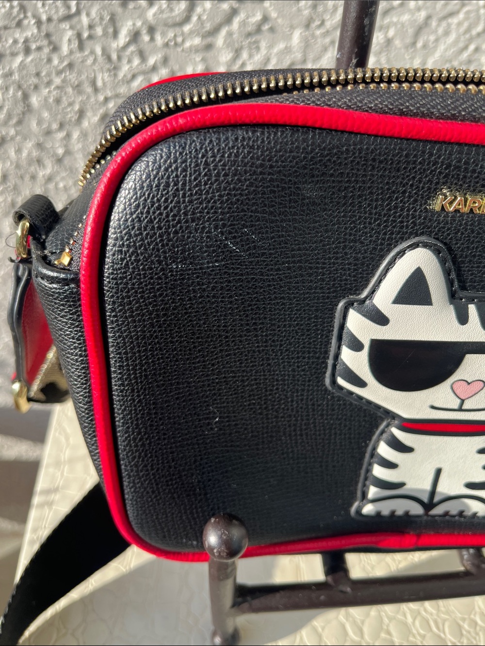Karl Lagerfeld Black Crossbody with Pink Trim and Cat Motif - Picture 7 of 7